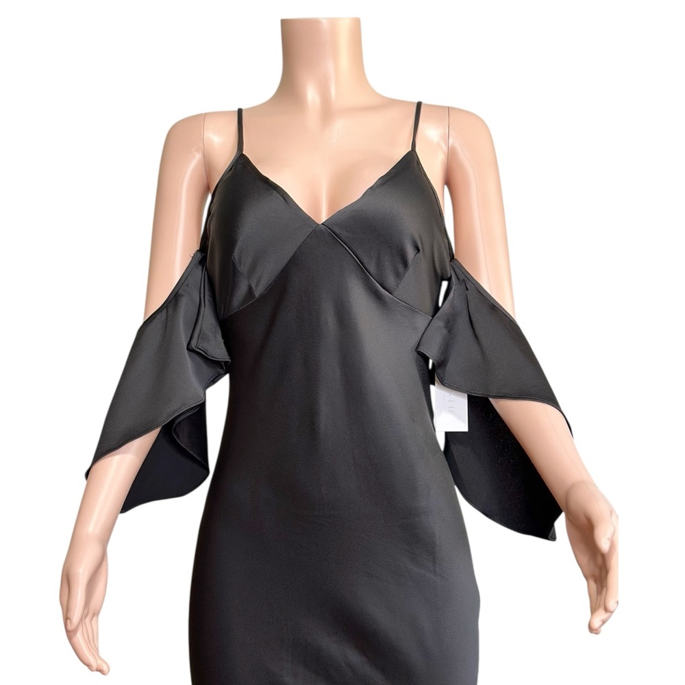 ASTR THE LABEL Kendra Cold Shoulder Satin Maxi Dress, Black, Medium - Picture 12 of 13